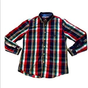 Chaps Men’s Medium Classic Navy Red Green Plaid Long Sleeve Button Down Shirt